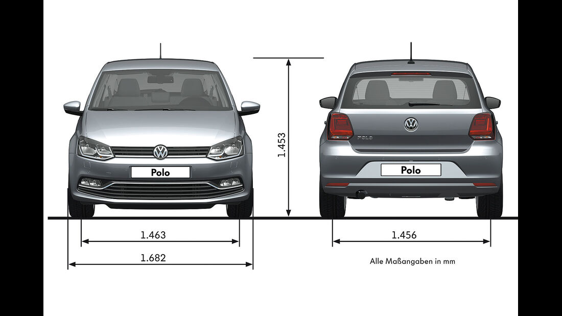 01/2014, VW Polo 2014 Facelift, Vermaßung, Bemaßung