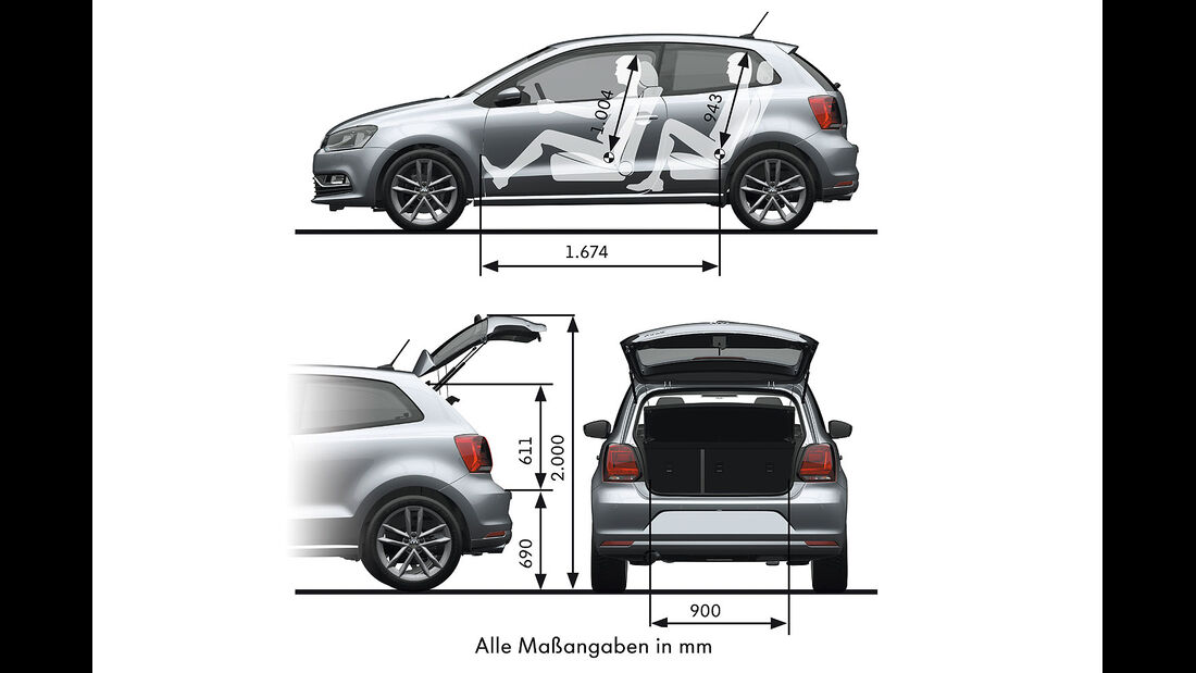 01/2014, VW Polo 2014 Facelift, Vermaßung, Bemaßung