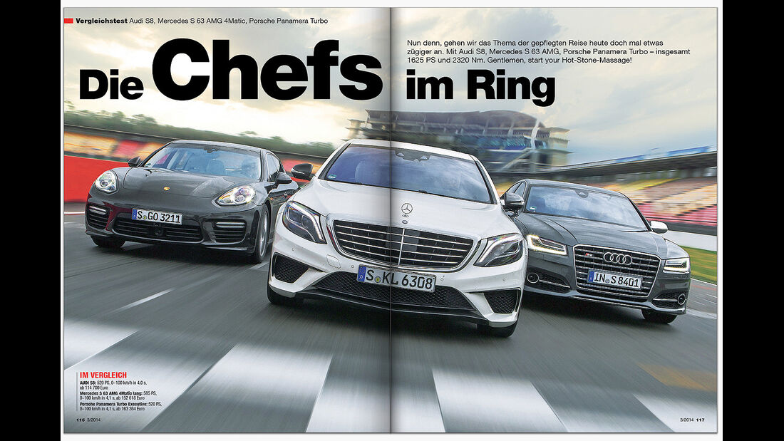 AMS Heft 3 2014 Vergleich Audi S8, Porsche Panamera Turbo, Mercedes S 63 AMG