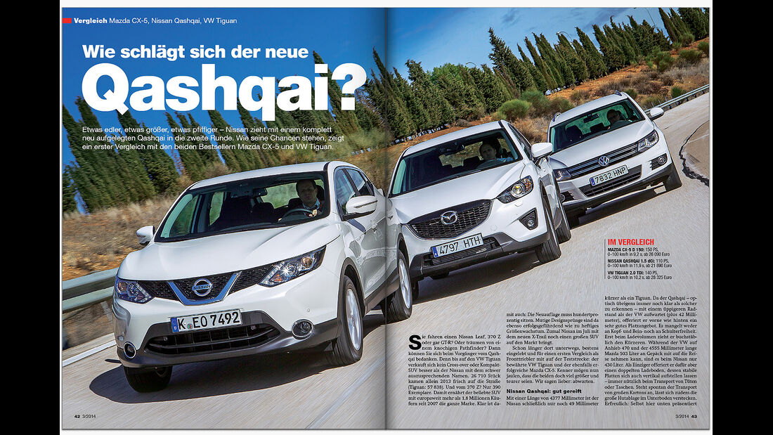 AMS Heft 3 2014 Vergleich Mazda CX-5, Nissan Qashqai, VW Tiguan