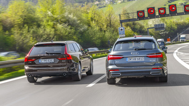 Aktive Tempolimit-Übernahme: Audi A6 gegen Volvo V90