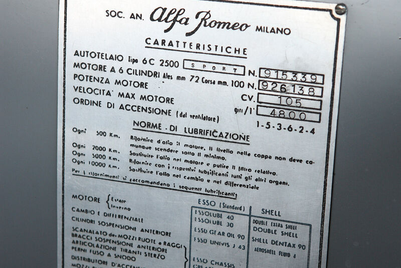 Alfa Romeo 6C 2500 C Cabriolet Stabilimenti Farina Fabrikschild