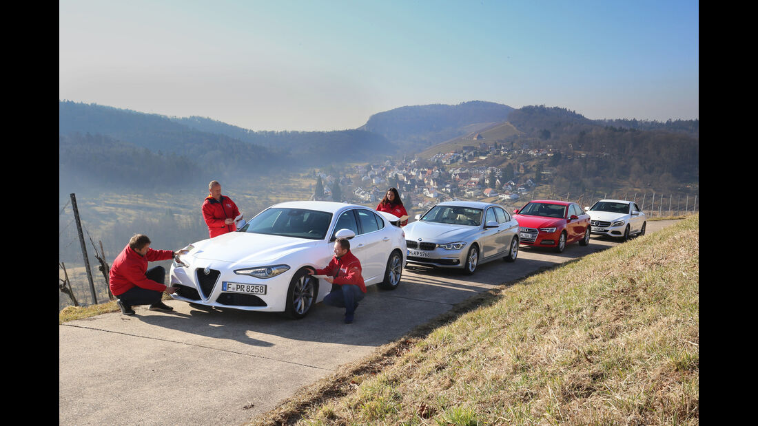 Alfa Romeo Giulia 2.2 D, Audi A4 2.0 TDI, BMW 320d, Mercedes C 250 d