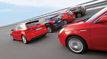 Alfa Romeo Giulietta 1.4 TB, Audi A3 1.8 TFSI, BMW 118i, Citroën DS4 THP 200, Ford Focus 1.6 Ecoboost, Heckansicht