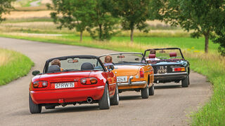 Alfa Spider, Mazda MX-5, MGB, Heckansicht