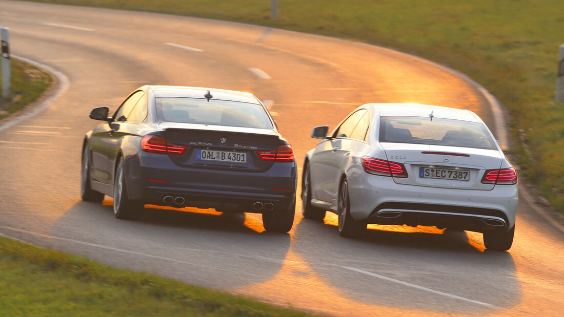 Alpina B4 Biturbo Coupé Allrad, Mercedes E 500 Coupé, Heckansicht