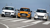 Audi A1 1.0 TFSI, Mini One, Opel Adam 1.0 DI Turbo, Frontansicht