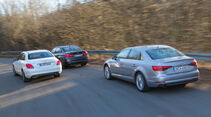Audi A4 1.4 TFSI, BMW 318i, Mercedes C 180, Heckansicht