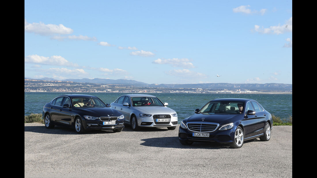 Audi A4 2.0 TDI, BMW 320d, Mercedes C 250 Bluetec, Frontansicht