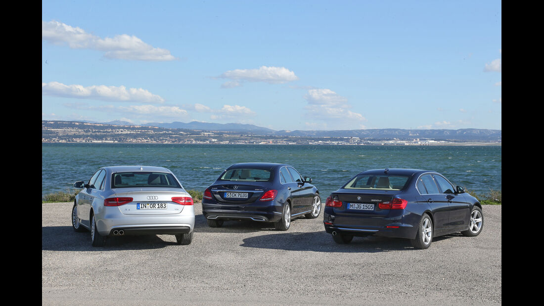 Audi A4 2.0 TDI, BMW 320d, Mercedes C 250 Bluetec, Heckansicht