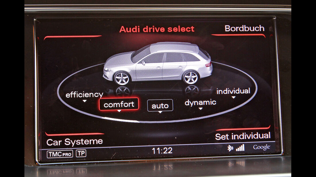 Audi A4 Avant 3.0 Quattro, Bildschirm, Fahreinstellung