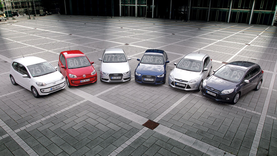 Audi A4, Ford Focus, VW Up, Frontansicht