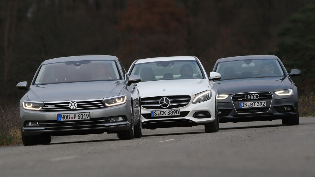 Audi A4, Mercedes C-Klasse, VW Passat, Frontansicht