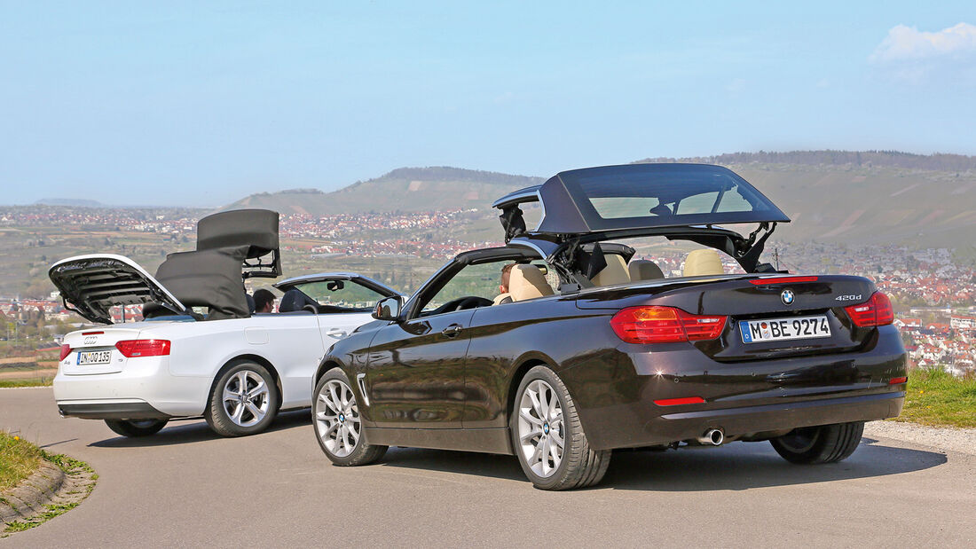 Audi A5 Cabrio, BMW Vierer Cabrio, Verdeck öffnet