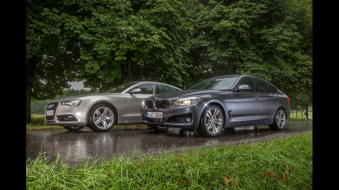 Audi A5 Sportback 3.0 TFSI, BMW 335i GT, Seitenansicht