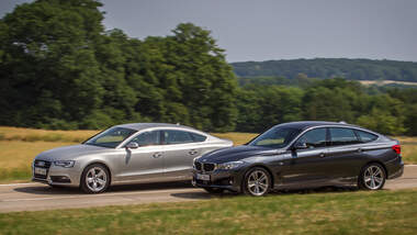 Audi A5 Sportback 3.0 TFSI, BMW 335i GT, Seitenansicht