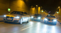 Audi A6 3.0 TDI Quattro, BMW 530d, Mercedes E 350 Bluetec, Heckansicht