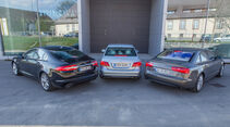 Audi A6 3.0 TFSI, Jaguar XF 3.0 V6, Mercedes E 400, Heckansicht