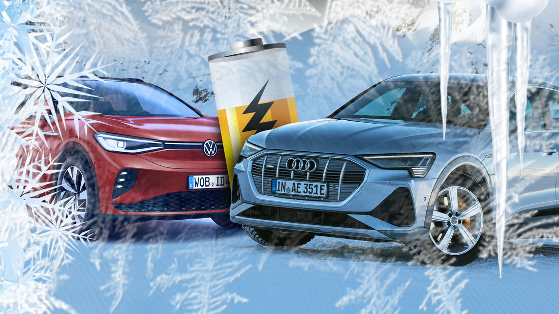 Audi E-Tron VW ID.4 Kälte Schnee Winter Collage