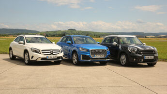 Audi Q2, Mercedes GLA, Mini Countryman, Frontansicht
