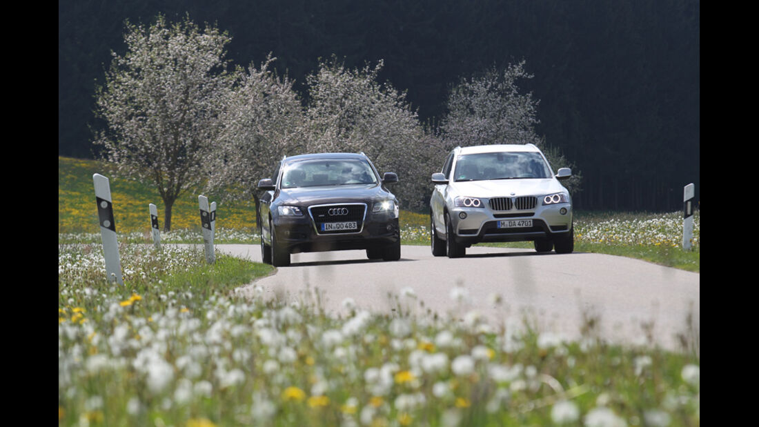 Audi Q5 3.0 TDI Quattro, BMW X3 x-Drive 30d, beide Fahrzeuge, Frontansicht