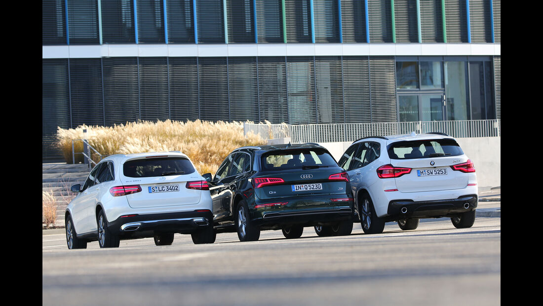 Audi Q5 3.0 TDI Quattro, Mercedes GLC 350 d 4Matic, BMW X3 xDrive 30d, Exterieur