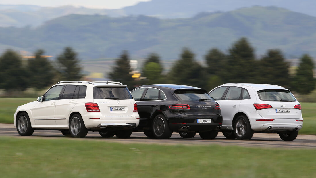 Audi Q5, Mercedes GLK, Porsche Macan, Heckansicht