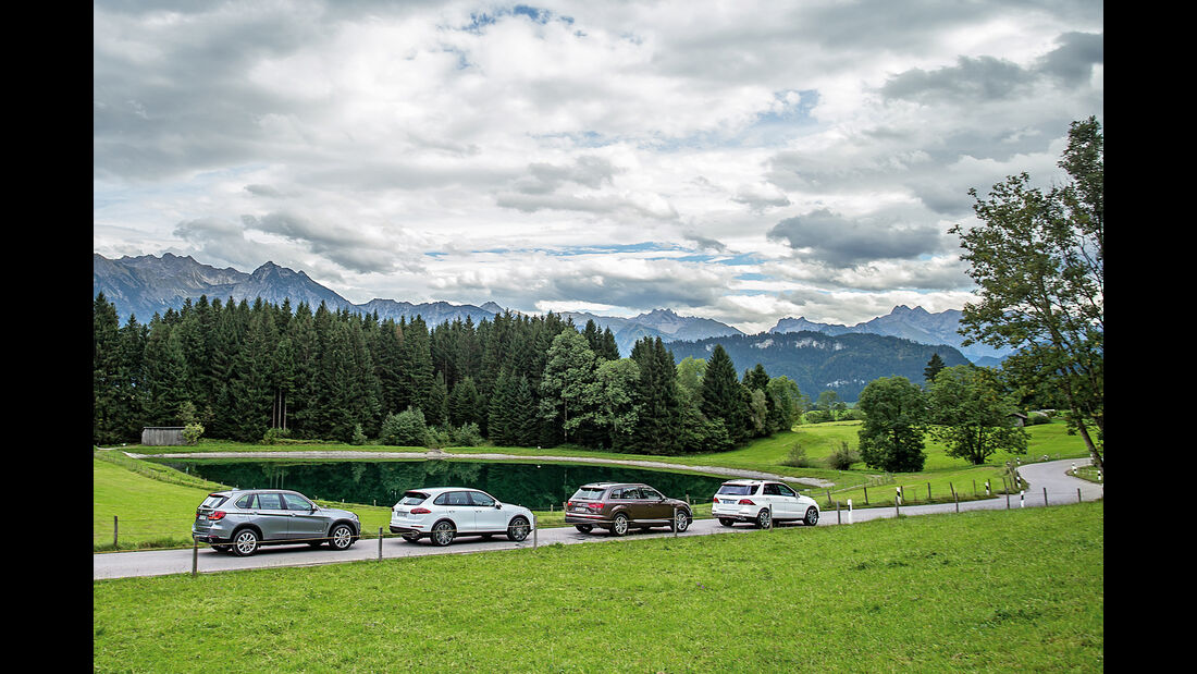 Audi Q7, BMW X5, Mercedes GLE, Porsche Cayenne