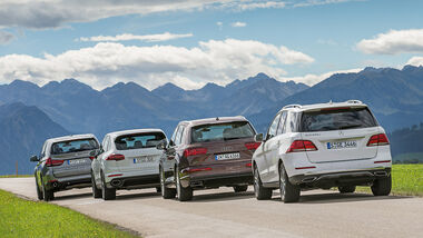 Audi Q7, BMW X5, Mercedes GLE, Porsche Cayenne