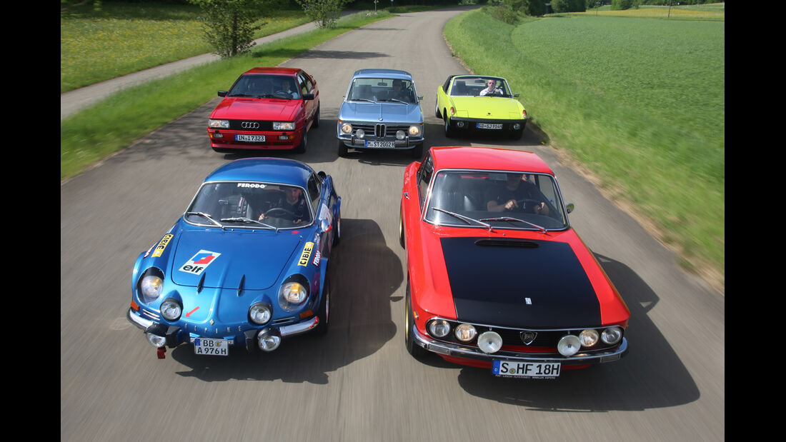 Audi Quattro, BMW 2002 tii, Lancia Fulvia Coupé, Renault Alpine A110, VW-Porsche 914