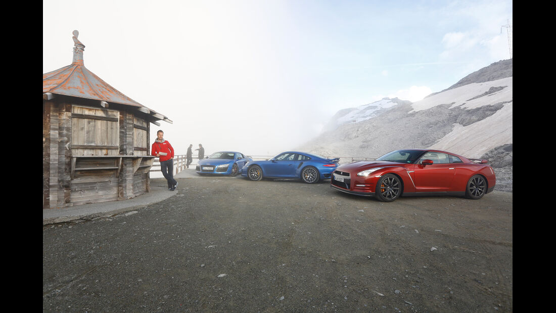 Audi R8 LMX, Nissan GT-R, Porsche 911 Turbo S, Seitenansicht