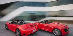 Audi R8 Spyder 5.2 FSI Quattro, Porsche 911 Turbo Cabriolet, Heckansicht