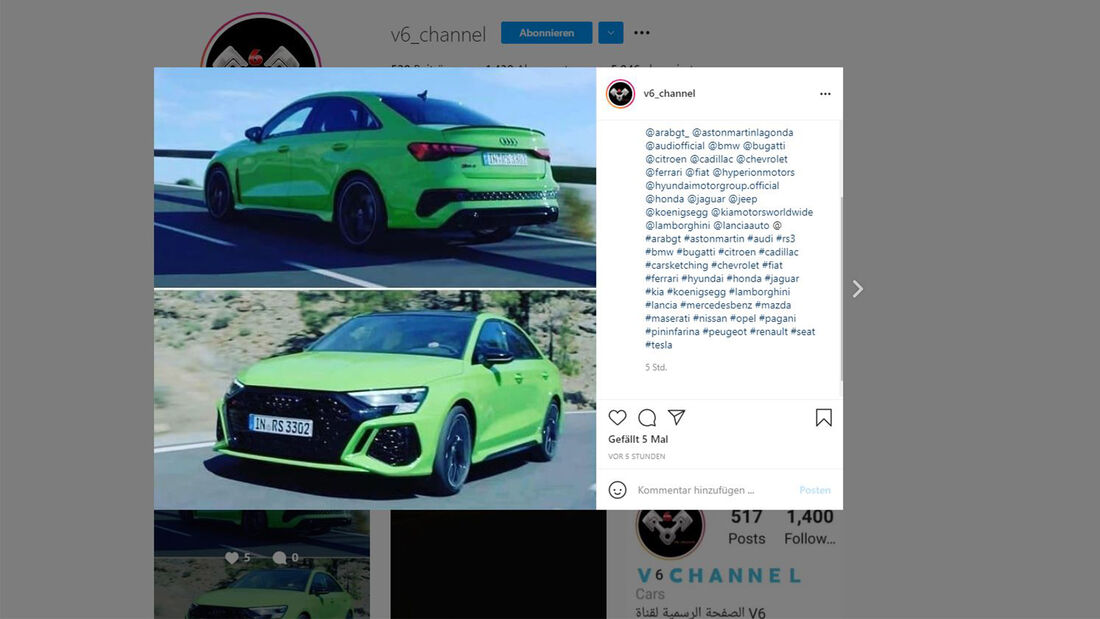 Audi RS3 Limousine Leak 2021 Instagram