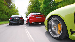 Audi RS3 Sportback, Porsche Cayman R, BMW Einser M Coupe, Gruppenbild, Teststrecke, Aktion