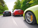 Audi RS3 Sportback, Porsche Cayman R, BMW Einser M Coupe, Gruppenbild, Teststrecke, Aktion