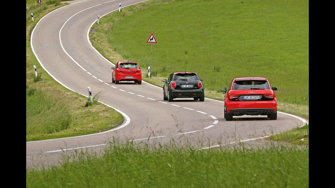 Audi S1, Mini JCW, Opel Corsa OPC, Heckansicht