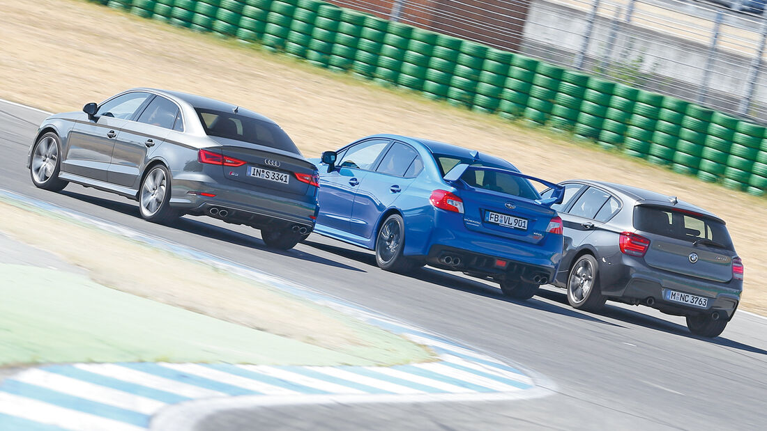 Audi S3, Subaru WRX Sti, BMW M135i x-Drive, Heckansicht