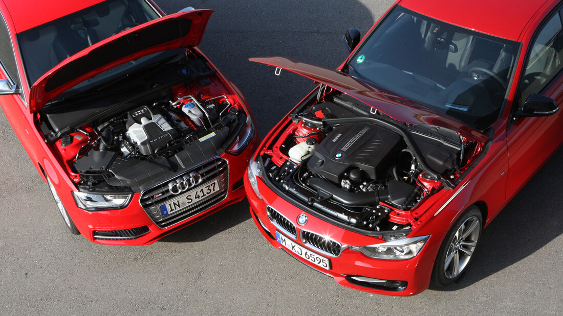 Audi S4 3.0 TFSI, BMW 335i Sport Line, Motorhaube, Motor