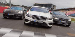 Audi S8, Mercedes S 63 AMG 4Matic, Porsche Panamera Turbo, Frontansicht