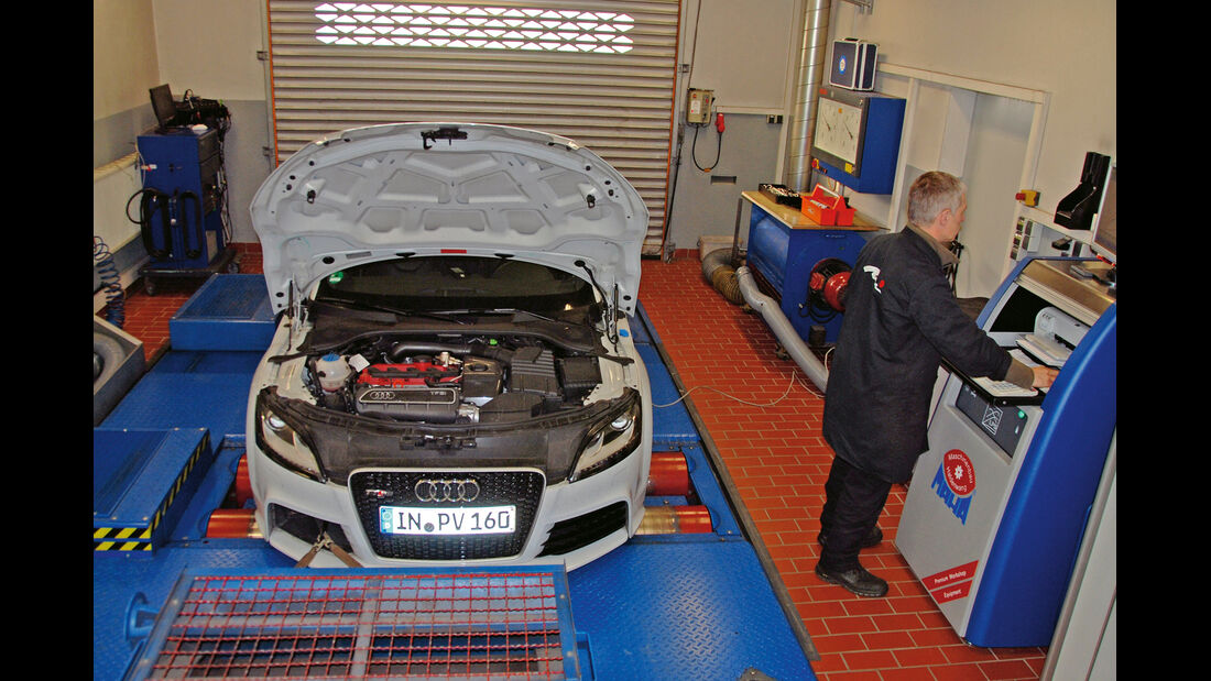 Audi TT RS, Werkstatt, Leistungsmessung