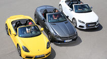 Audi TTS Roadster, Mercedes-AMG SLC 43, Porsche 718 Boxster, Frontansicht