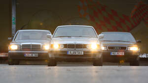 Audi V8, BMW 740i, Mercedes 420 SE, Frontansicht