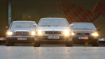 Audi V8, BMW 740i, Mercedes 420 SE, Frontansicht