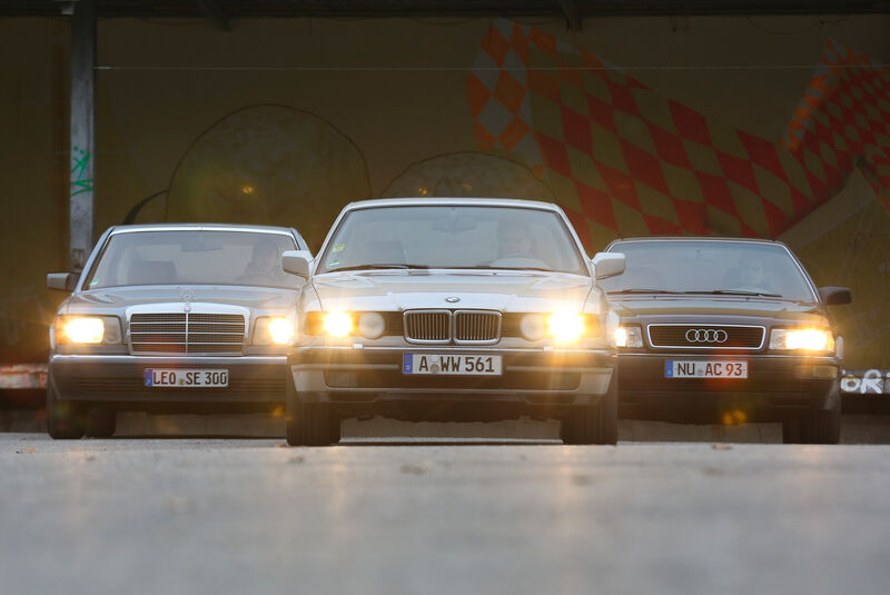 Audi V8, BMW 740i, Mercedes 420 SE, Frontansicht
