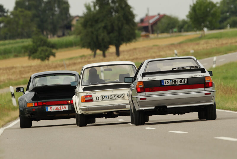 Audi quattro, Porsche 911 turbo 3.3, BMW 2002 turbo, Heckansicht