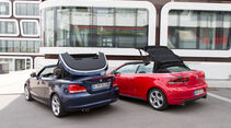 BMW 125i Cabrio, VW Golf GTI Cabrio, Heckansicht, Verdeck öffnet