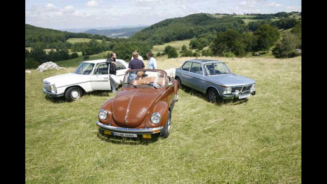 BMW 2002 tii, Mercedes-Benz 280 E, VW 1303 Cabriolet