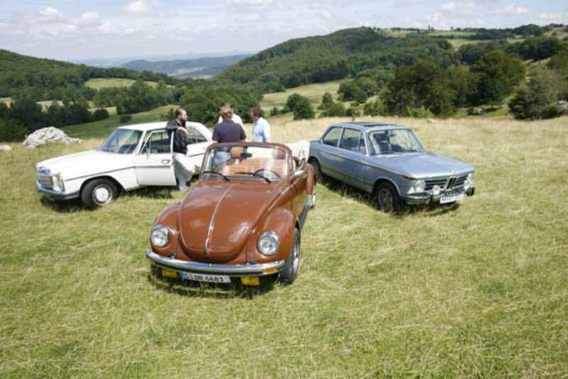 BMW 2002 tii, Mercedes-Benz 280 E, VW 1303 Cabriolet