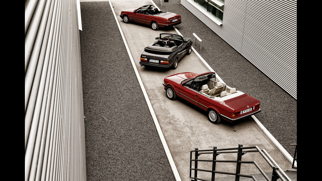 BMW 325i, Mercedes 300 CE-24, Saab 900, Druafsicht
