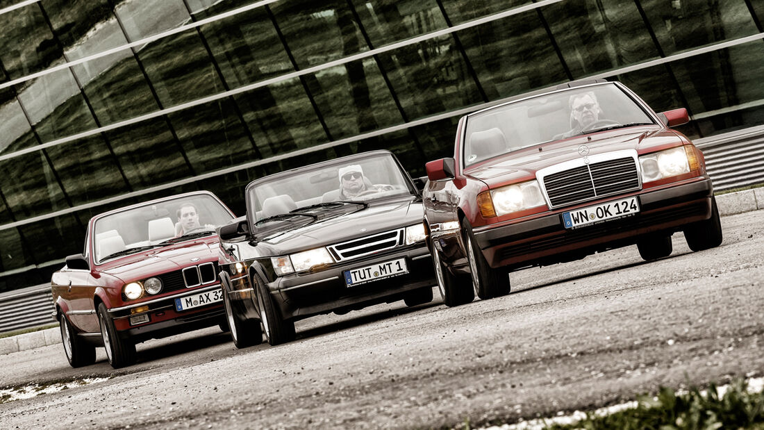 BMW 325i, Mercedes 300 CE-24, Saab 900, Frontansicht